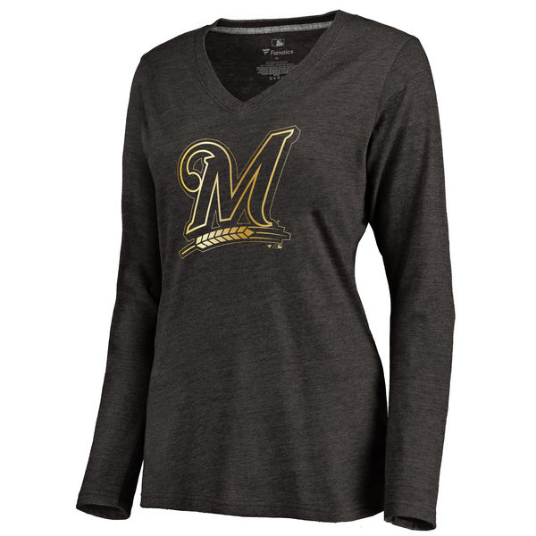 2020 MLB Milwaukee Brewers Women Gold Collection Pullover Hoodie  Black 23